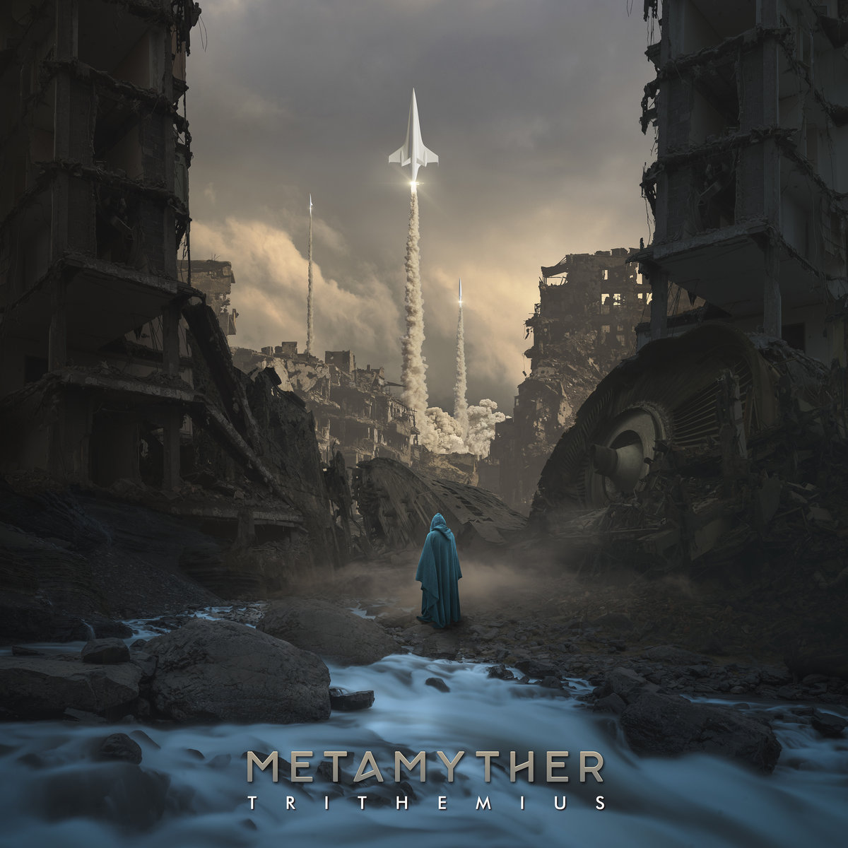 Trithemius album cover showing a ruined city street with a tall tower